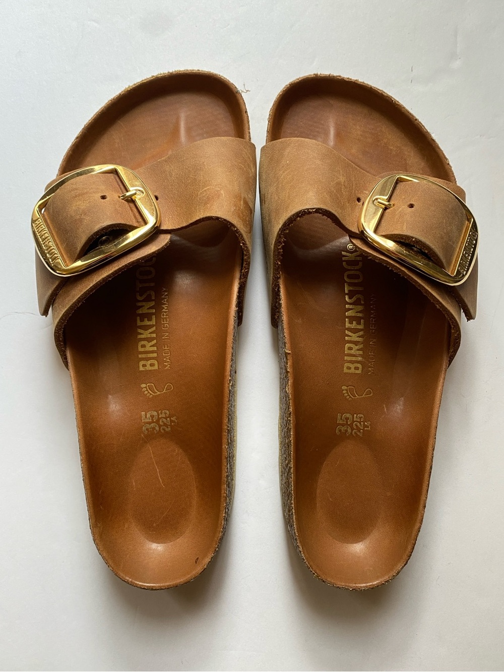EUC Birkenstock Madrid Big Buckle Oiled Leather in Antique Cognac size 35